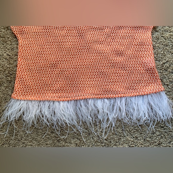 ANTHROPOLOGIE EVA FRANCO Feather Blouse Orange& White NWT ShortSleeves SZ L Rare - Picture 9 of 16